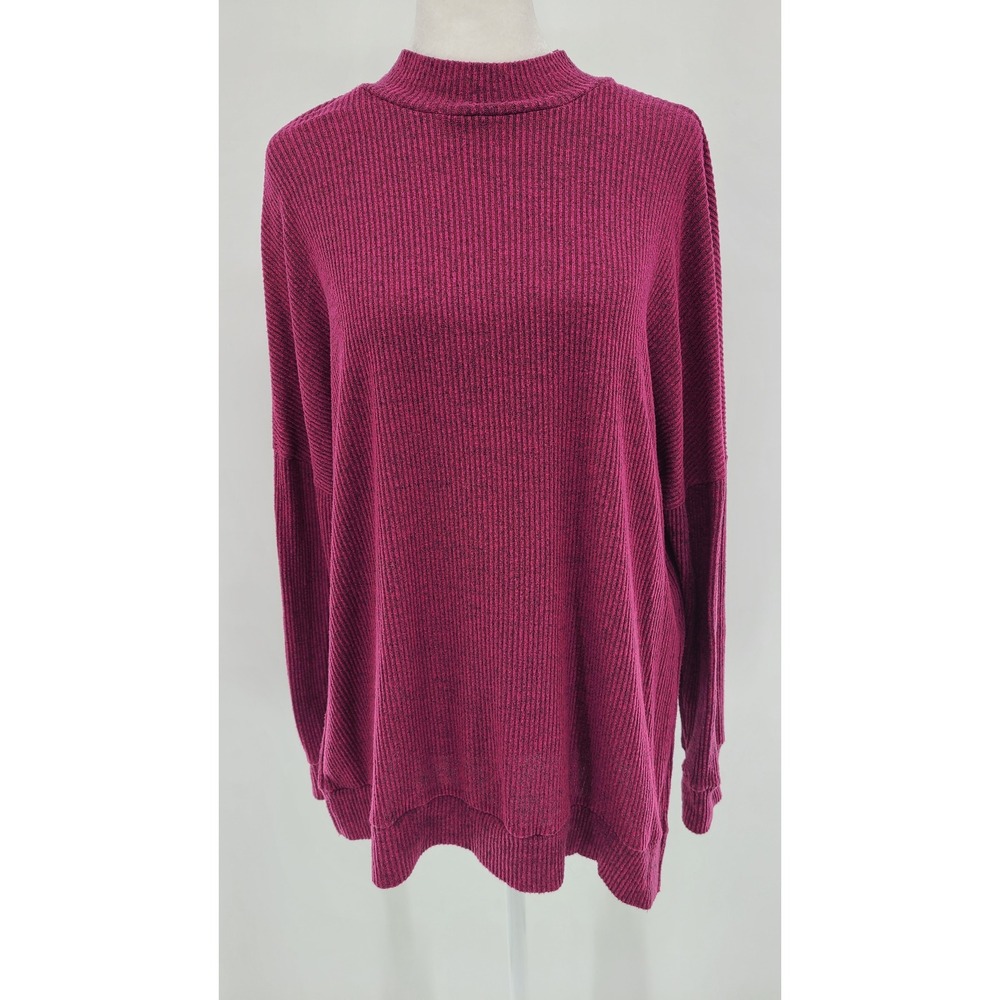 Caution to the Wind Mock Neck Ribbed Tunic Top‎ Small Pink Loungewear Relaxed